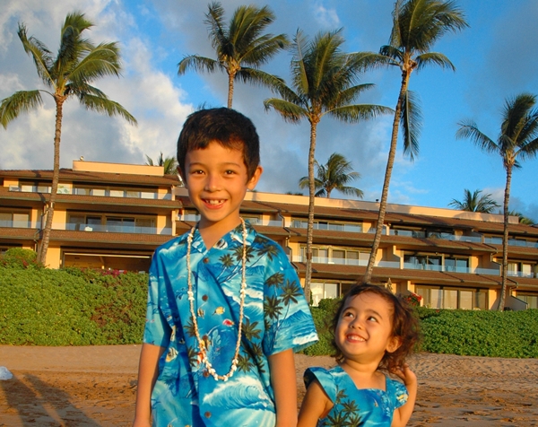 Kids on the beach in Honolulu, Hawaii