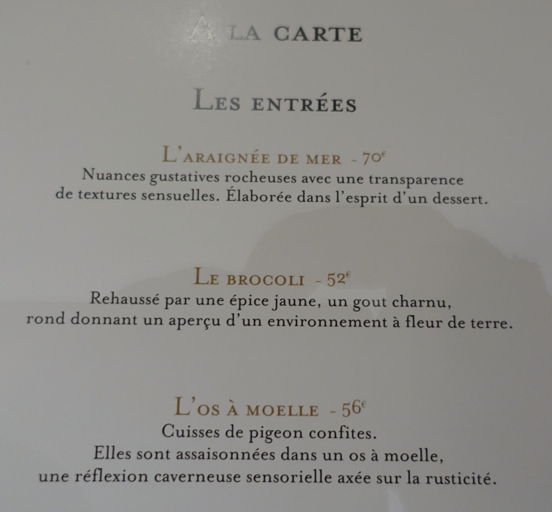 La Palme d'Or Cannes A La Carte Menu