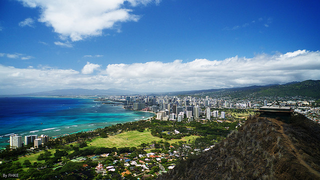View of Waikiki from Diamond Head Crater, Honolulu, Hawaii