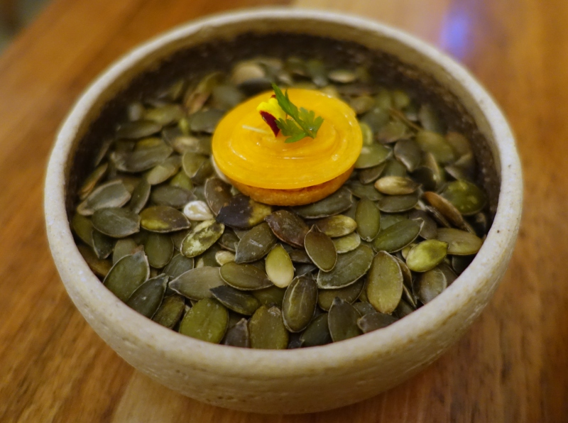 Squash and Praline Tart Amuse Bouche, David Toutain Review