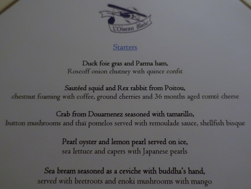 L'Oiseau Blanc Menu - Appetizers