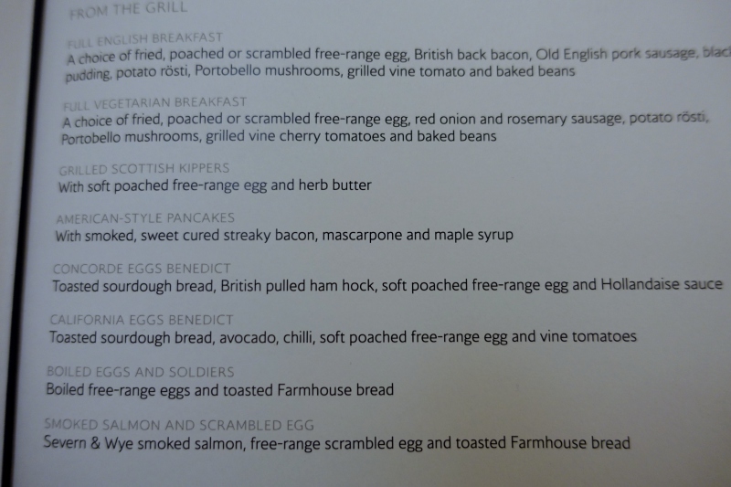 Concorde Room Breakfast Menu