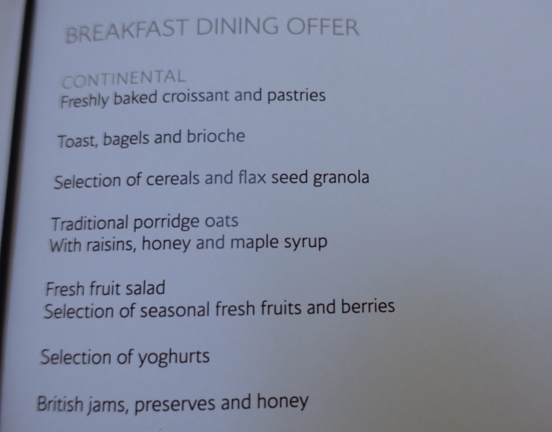 Concorde Room Breakfast Menu