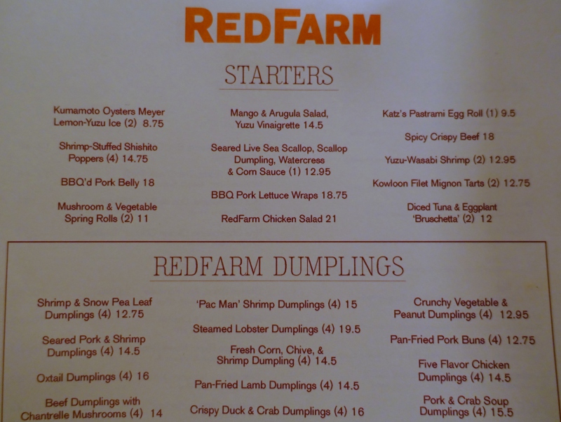 RedFarm NYC Menu