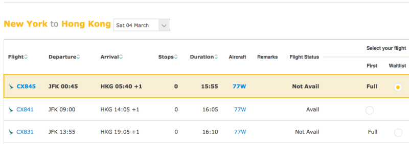 Cathay Pacific First Class Award Available with Asia Miles