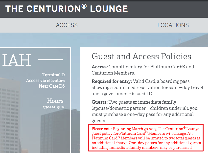 AMEX Centurion Lounge New Platinum Guest Policy: Only 2 Free Family Members