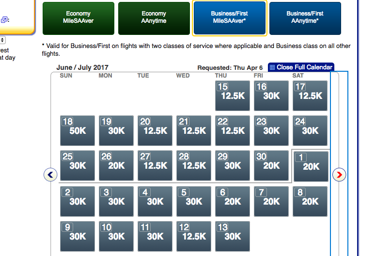 Poor AAdvantage Business Saver Award Availability