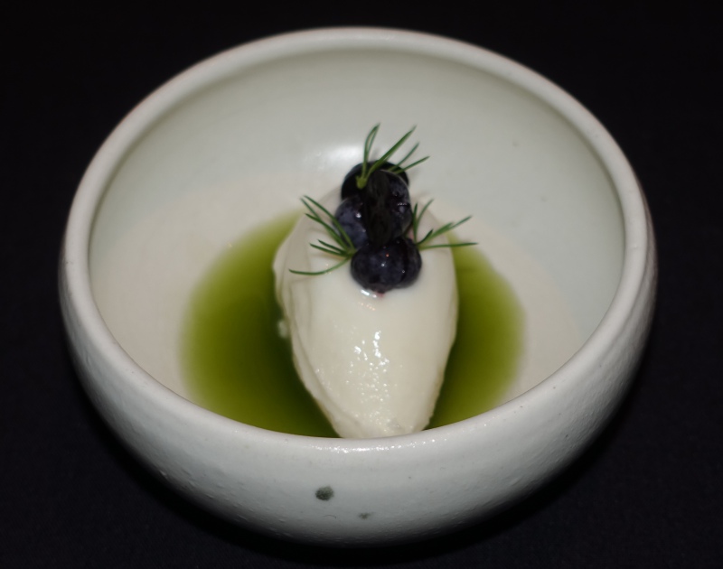 Raw Milk Sorbet with Blueberries and Spruce, Aska Review