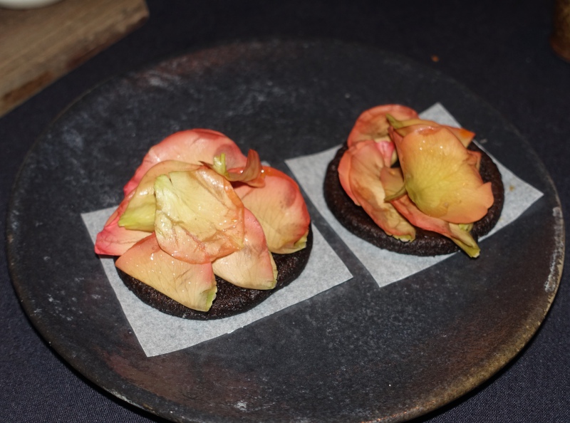 Blood Pancakes with Rosehip Compote and Rose Petals, Aska