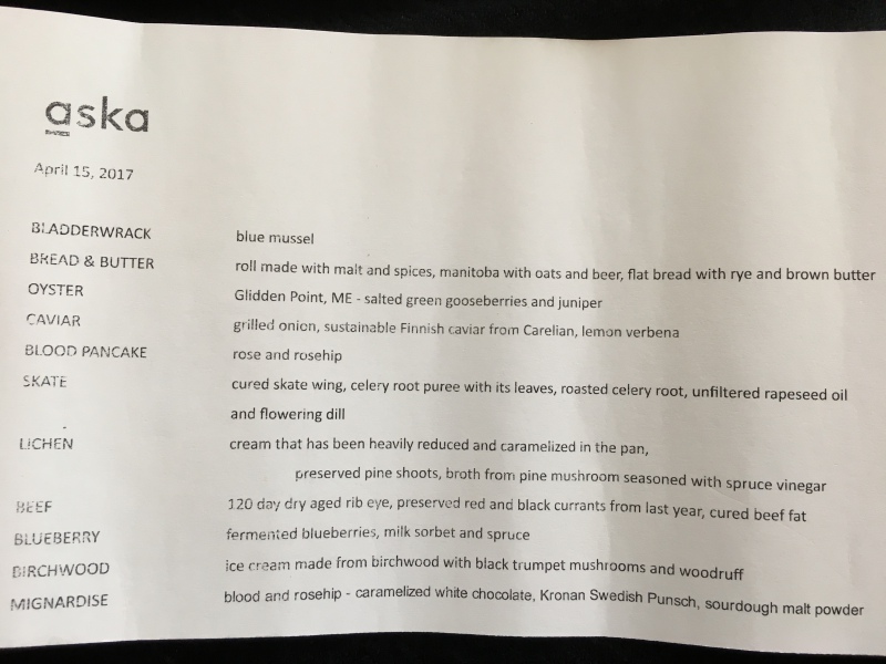 Aska 10 Course Tasting Menu