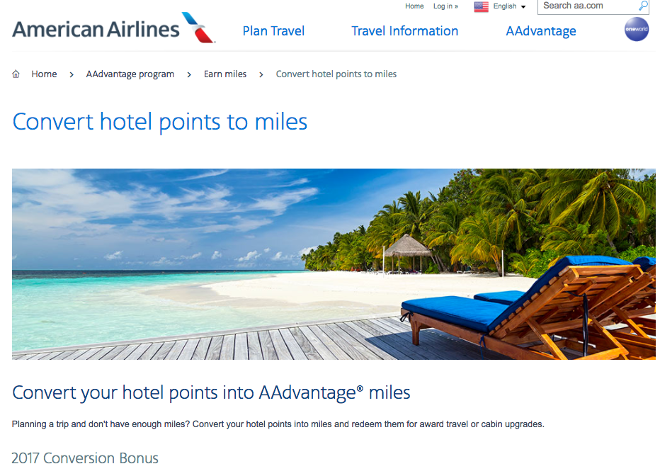 Transfer Hotel Points to AAdvantage with a 25% Bonus