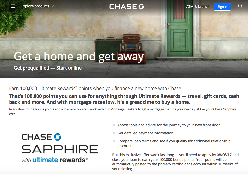 100K Ultimate Rewards Points for a Chase Mortgage