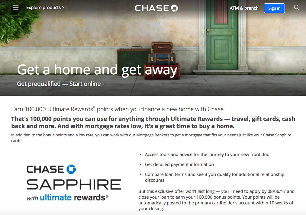 Chase Offering 100,000 Ultimate Rewards Points On A New Mortgage