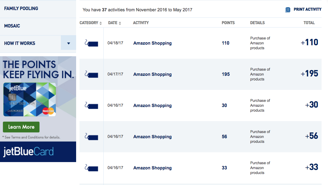 JetBlue TrueBlue Points from Amazon Spend