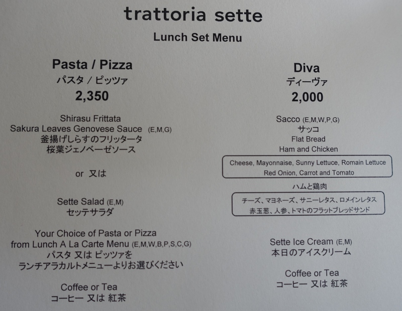 Trattoria Sette Lunch Menu