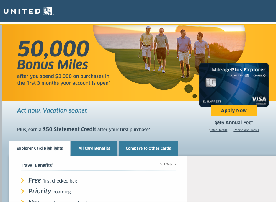 50K United MileagePlus Explorer Offer with $50 Statement Credit