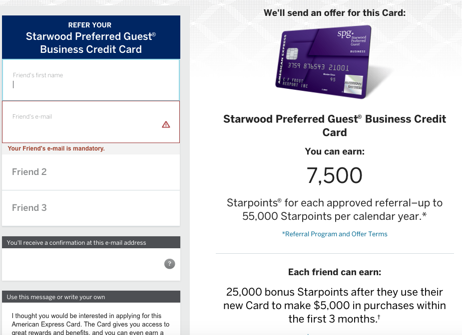 SPG AMEX Refer a Friend: 7500 Bonus Starpoints 