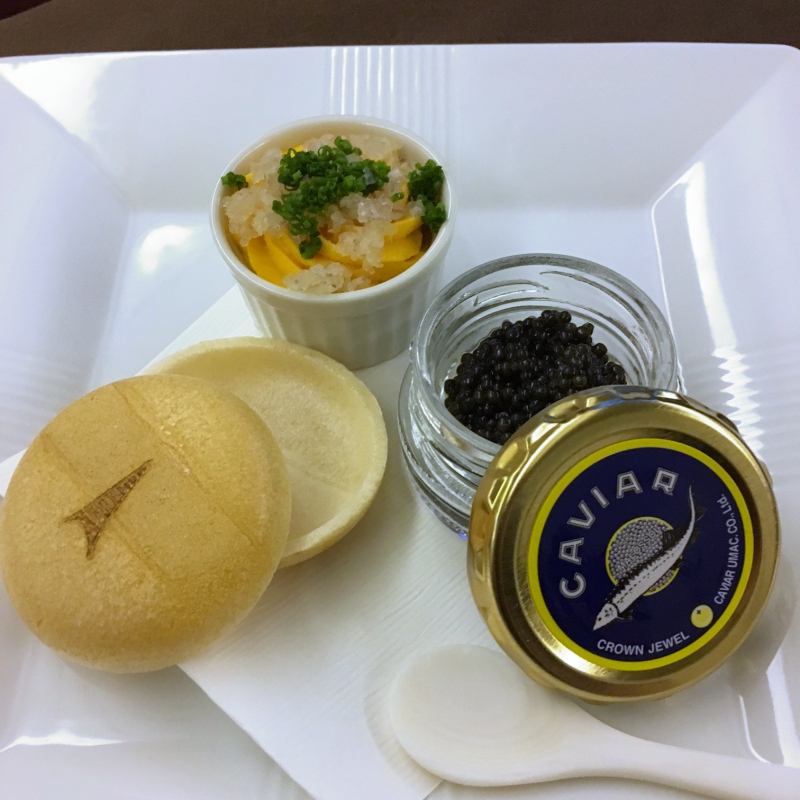 Caviar Presentation, JAL First Class Review