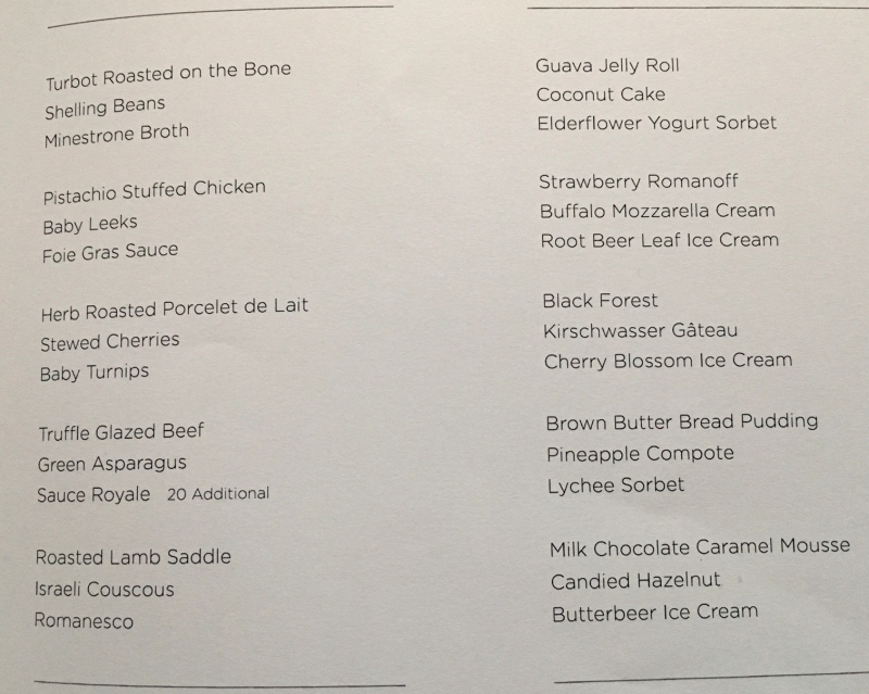 The Modern NYC Dinner Menu