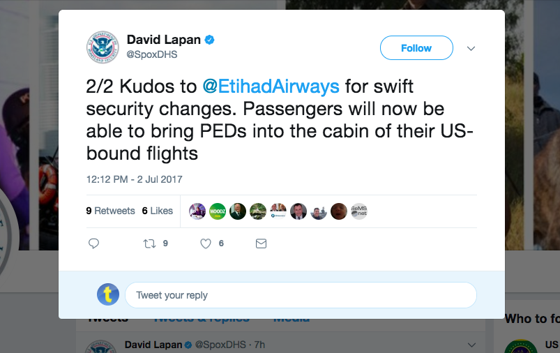 Etihad Airways Now Exempt from Electronics Ban