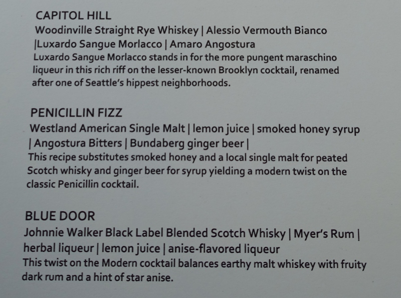 Cocktail List, AMEX Centurion Lounge Seattle Review