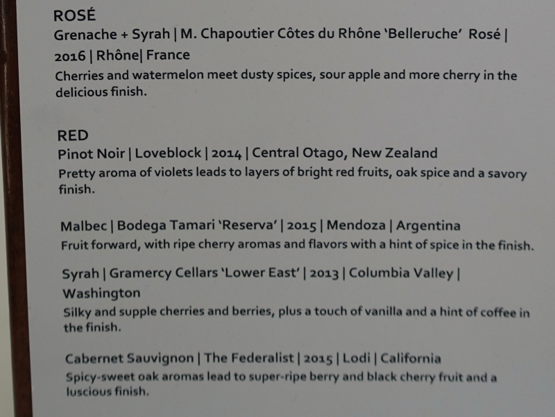 Wine List, AMEX Centurion Lounge Seattle Review