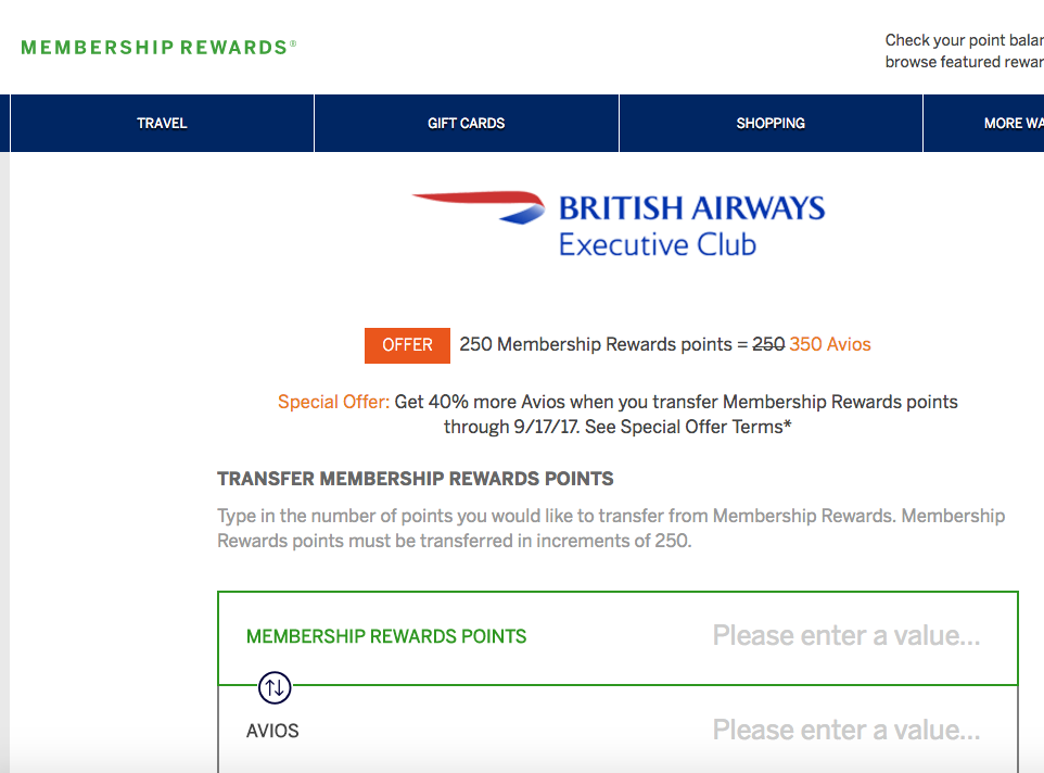 Transfer AMEX Membership Rewards Points to Avios with 40% Bonus