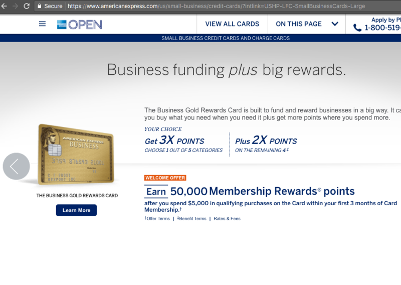 AMEX Business Gold Card, on AMEX Site Accessed through Baidu