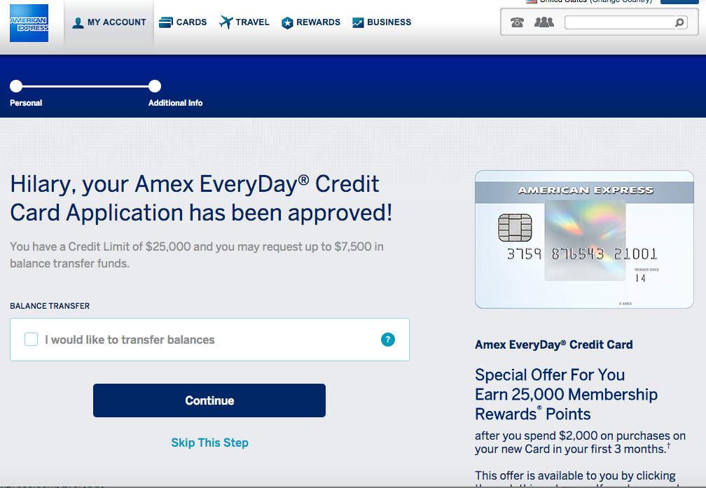 Approved for 25K AMEX EveryDay