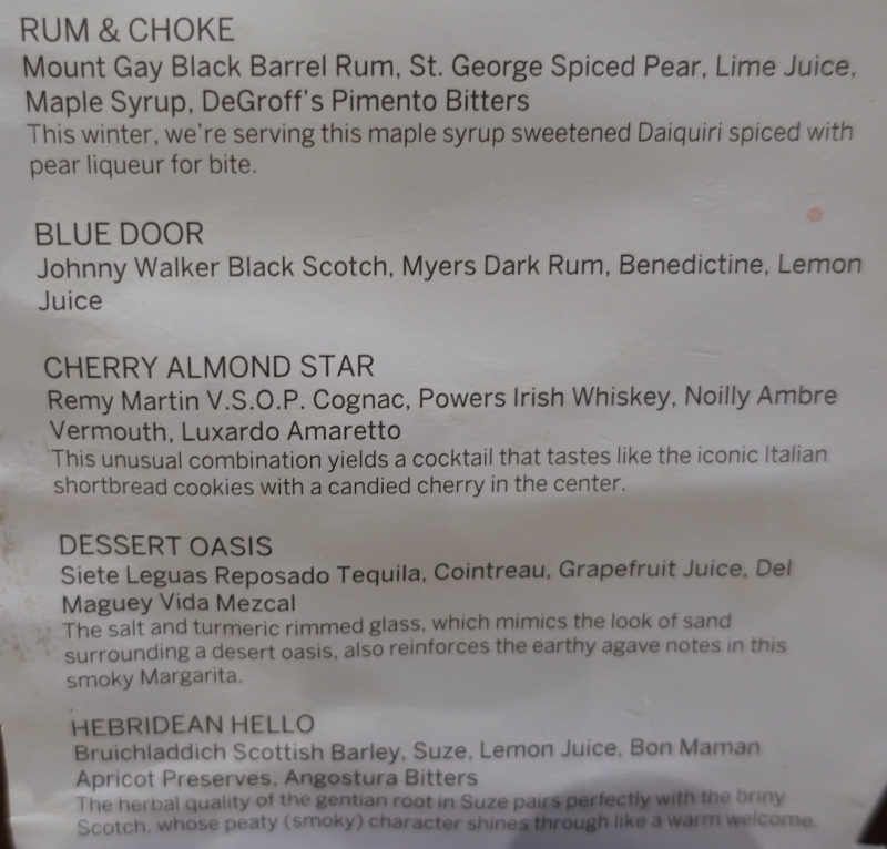 Cocktail Menu, AMEX Centurion Lounge SFO