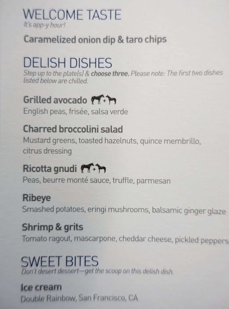 JetBlue Mint Dinner Menu