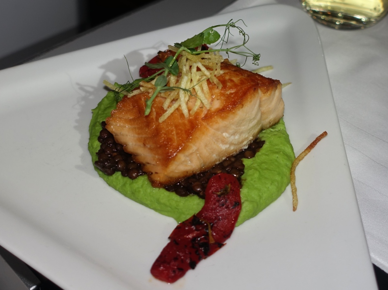 Salmon with Pea Mousseline, Austrian Business Class Review