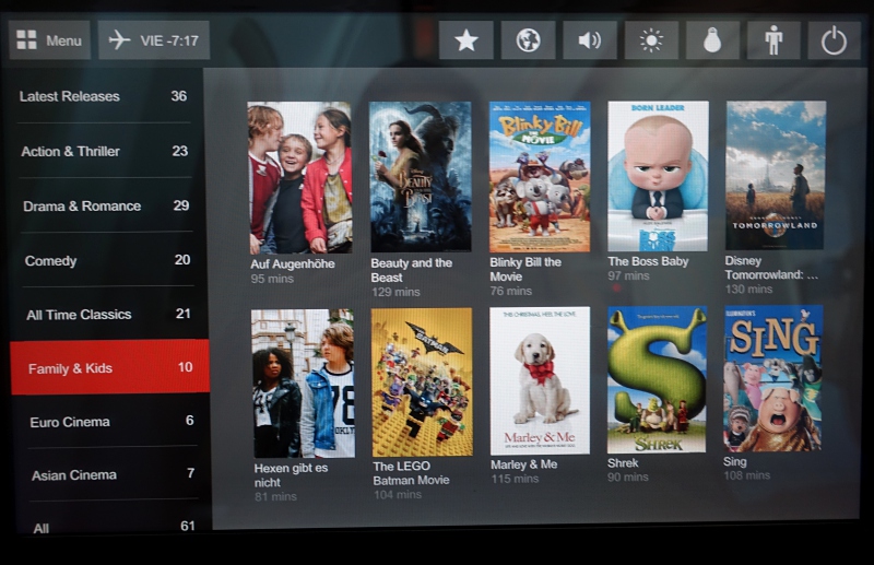 Austrian Airlines IFE Movie Selection