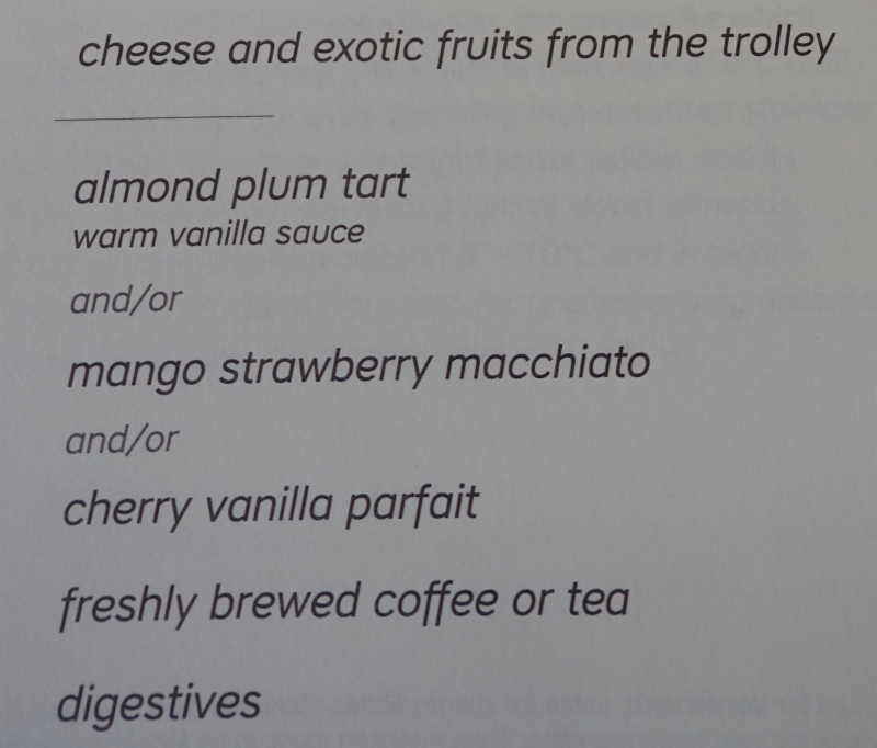 Austrian Business Class Dessert Menu