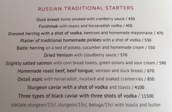 Dom St. Petersburg Menu - Russian Traditional Starters