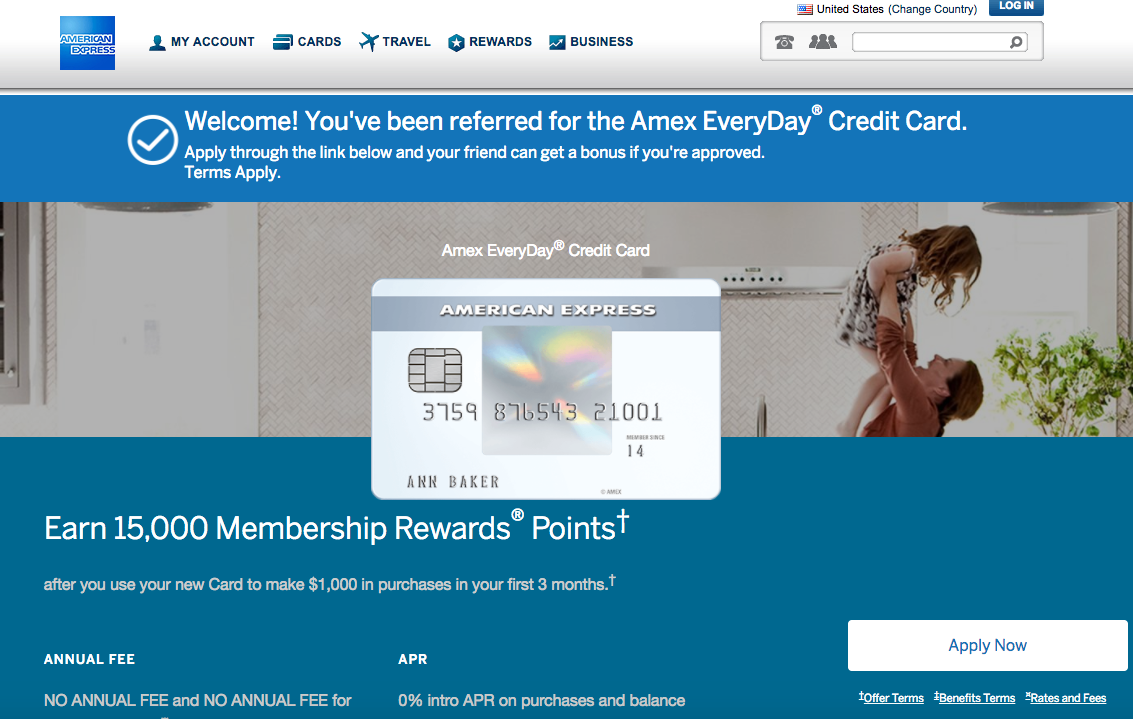 Earn 55K AMEX Points for 6 AMEX EveryDay Card Referrals