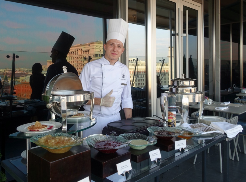 Ritz-Carlton Moscow Club Lounge Chef, Preparing Blini