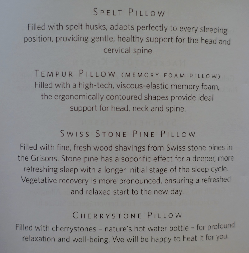 Baur au Lac Pillow Menu