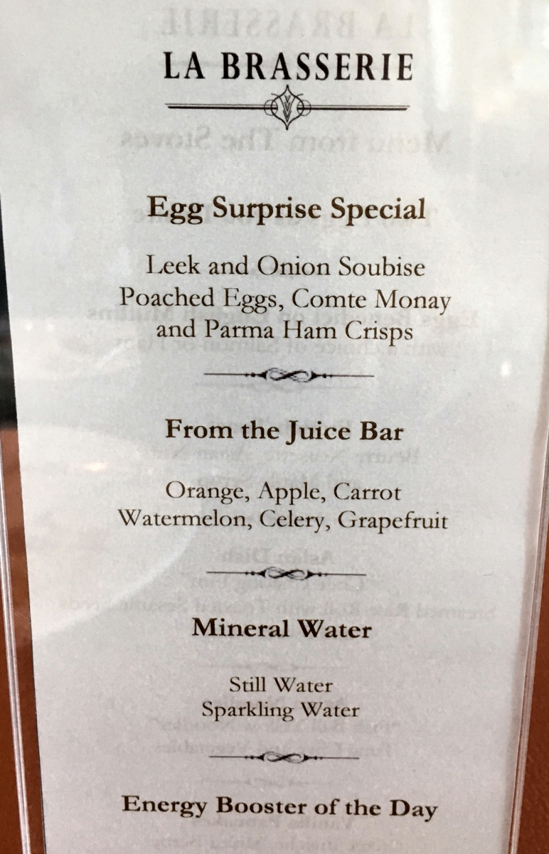 La Brasserie Egg Special and Fresh Squeezed Juice Menu, The Fullerton Bay