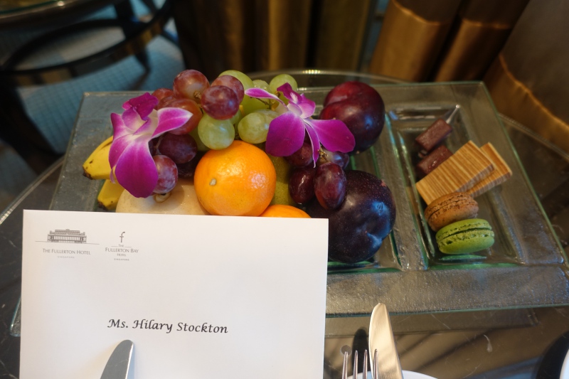 Fruit Welcome Amenity and Macarons, The Fullerton Bay Singapore Review