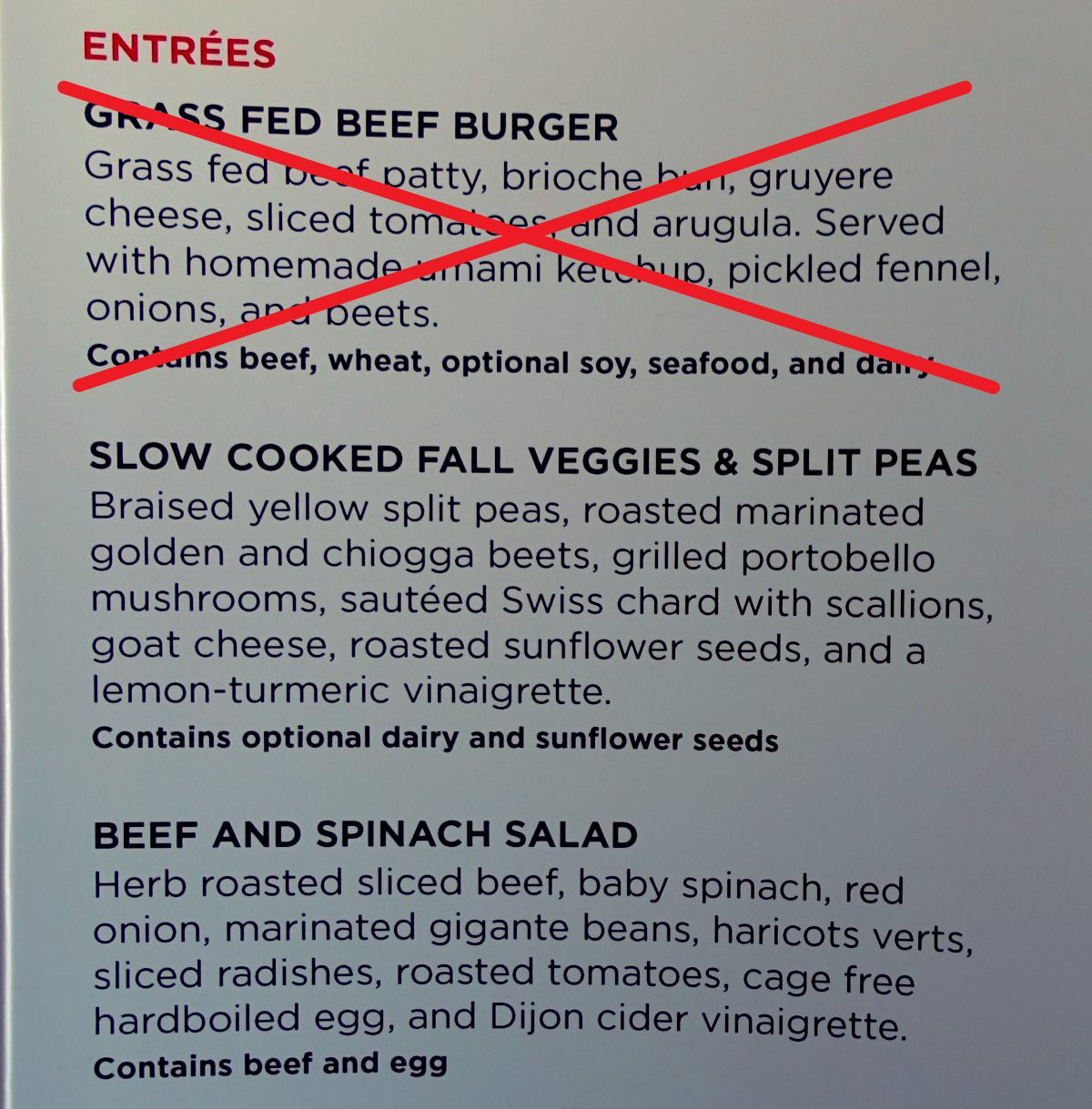 Virgin America First Class Lunch Menu, JFK to SFO