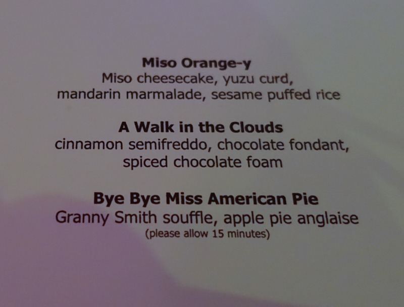 Dessert Menu, The Plumed Horse