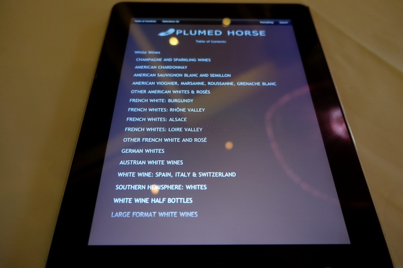 The Plumed Horse Wine List on iPad