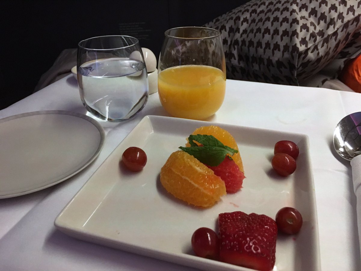 Singapore Business Class Breakfast Juice and Fruit