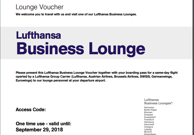 Lufthansa Business Class Lounge Voucher