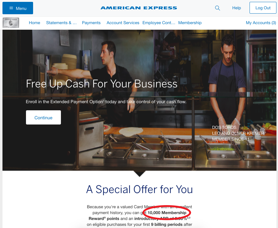 10K AMEX Bonus Points for Extended Payment, AMEX Business Platinum