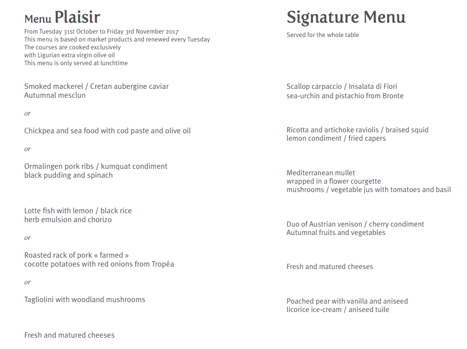 La Table d'Edgard Lunch Menu and Prix Fixe Menu