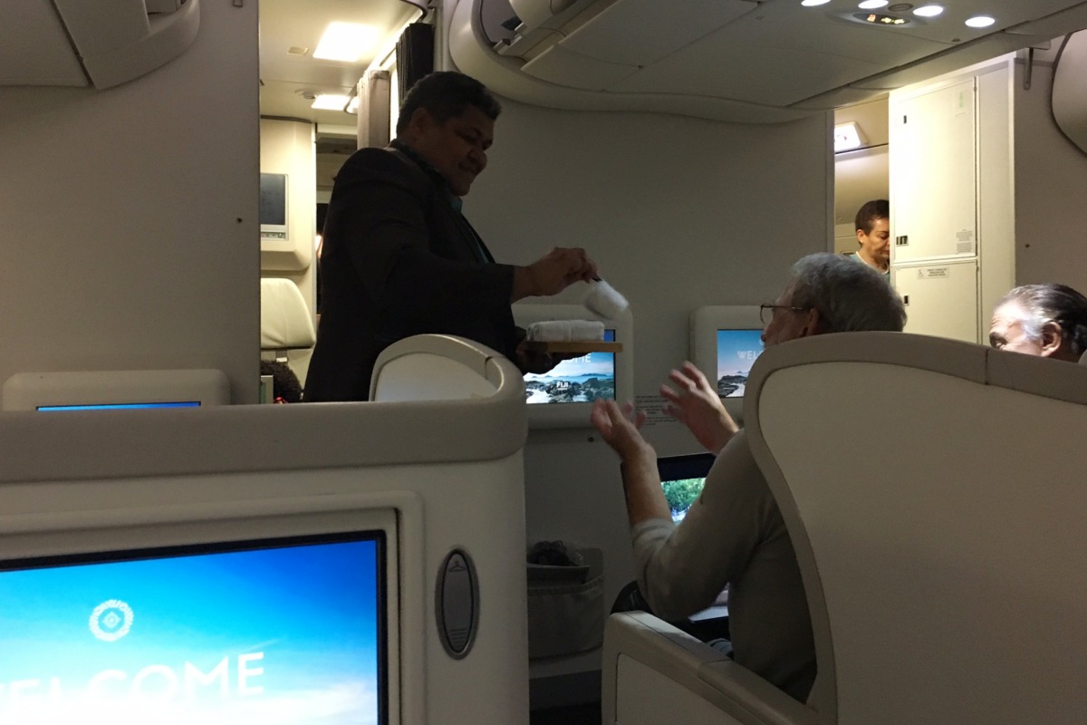 Fiji Airways Business Class Review-Hot Towel Service