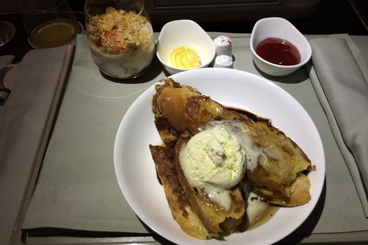 Hazelnut French Toast, Fiji Airways Business Class Breakfast Review