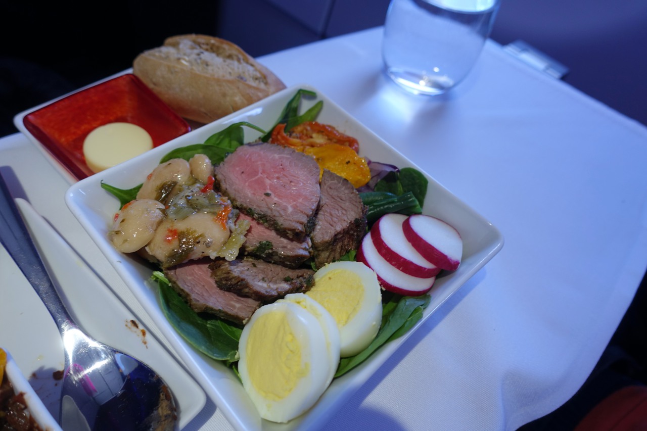 Beef Salad, Virgin America First Class Review